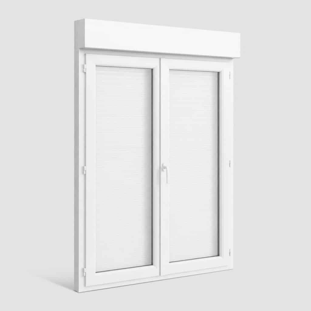Porte-fenêtre PVC avec volet roulant intégré, vue de face