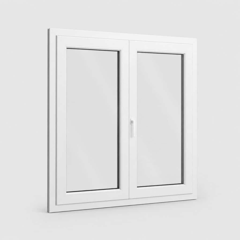 Fenêtre PVC blanche double vitrage 2 vantaux, vue de face