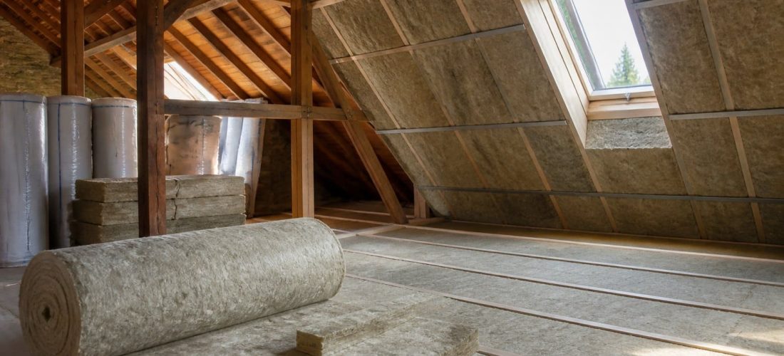 Pose de laine de roche en isolation de combles dans une maison française